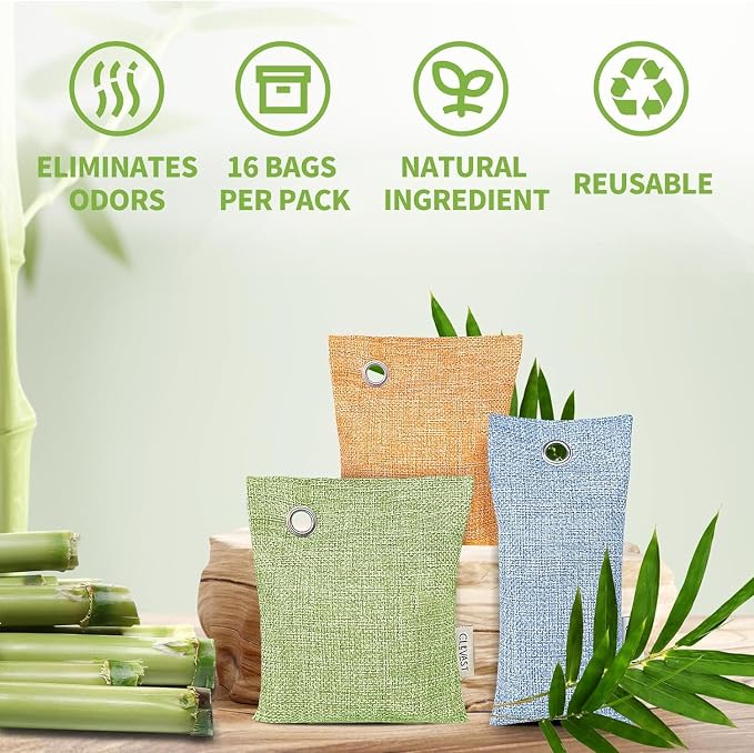 CLEVAST 16 Pack Activated Bamboo Charcoal Air Purifying Bags, Natural Fresh - Image 3