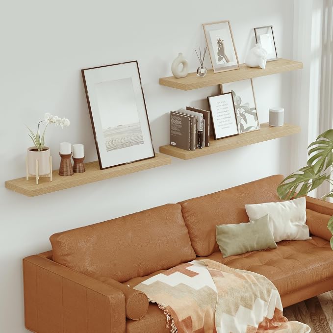 Vivelove Single Floating Shelves Oak 48 Inches, 48 x 10 inch Deep x 1.8 in Thick - Image 5