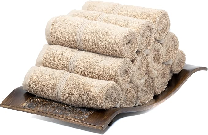 Mosobam Luxury Turkish Towels Set of 12 Washcloths 13X13 Light Taupe 700 GSM by Mosobam