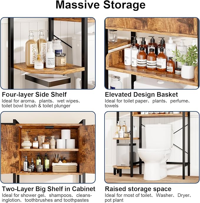 K2 Heavy Duty 7-Tier Over The Toilet Storage Cabinet（With Magnetic Doors & - Image 6