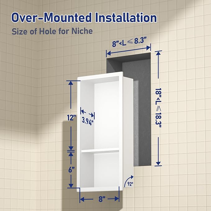 Stainless Steel Shower Niche 18"× 8" White Double Shelves No Tiled Need - Image 3