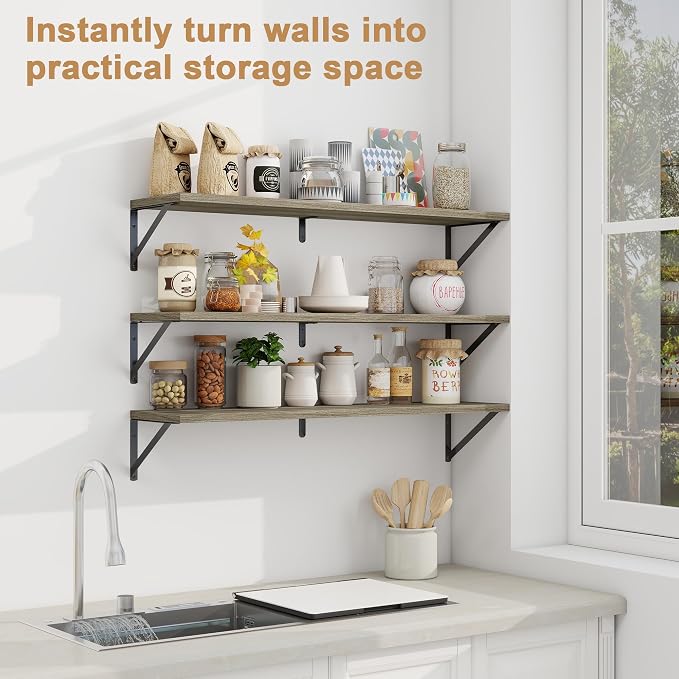 Fun Memories Long Wall Shelves for Bedroom, Rustic Wood Display Shelf for Home - Image 5