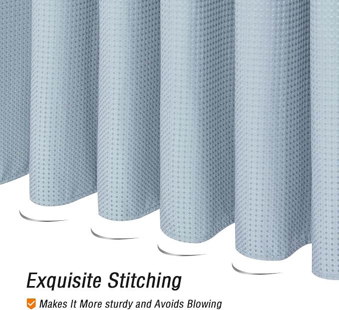 Gibelle Fog Blue Shower Curtain, Waffle Weave Textured Fabric Shower Curtain - Image 5
