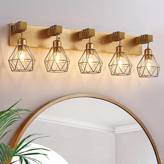 Farmhouse Bathroom Light Fixtures, 5-Light Gold Bathroom Vanity Light, Rustic by LIGHTUPYOURLIFE