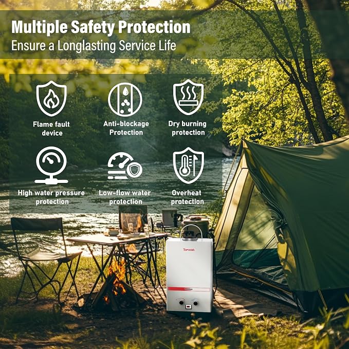 Tankless Water Heater 8L, 2.11GPM Portable Propane Camping Water Heater - Image 4