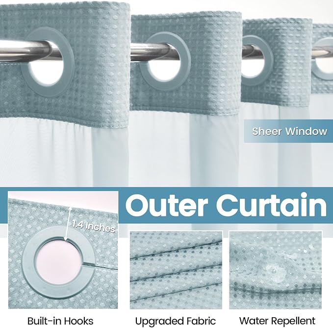 Fog Blue Stall No Hook Shower Curtain - Image 5