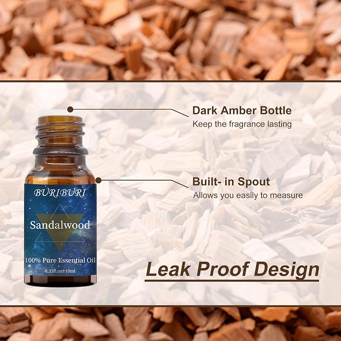 BURIBURI Sandalwood Oil Essential and Vanilla Essential Oil Gift Set, 100% Pure - Image 5