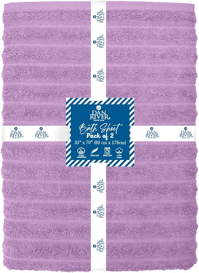 DAN RIVER Pack of 2 Bath Sheet 35x70 Inches, Ribbed XL Towels Oversized - Image 2