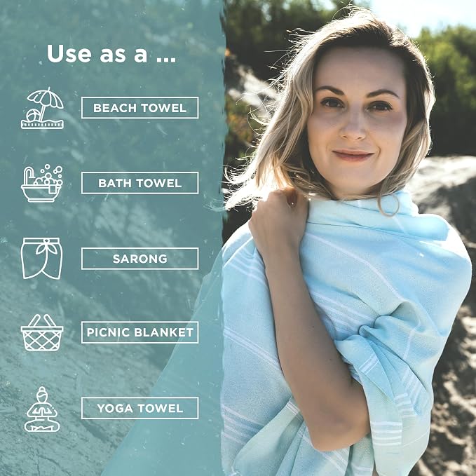 Large Turkish Beach Towel, Classic Powder Blue - Image 5
