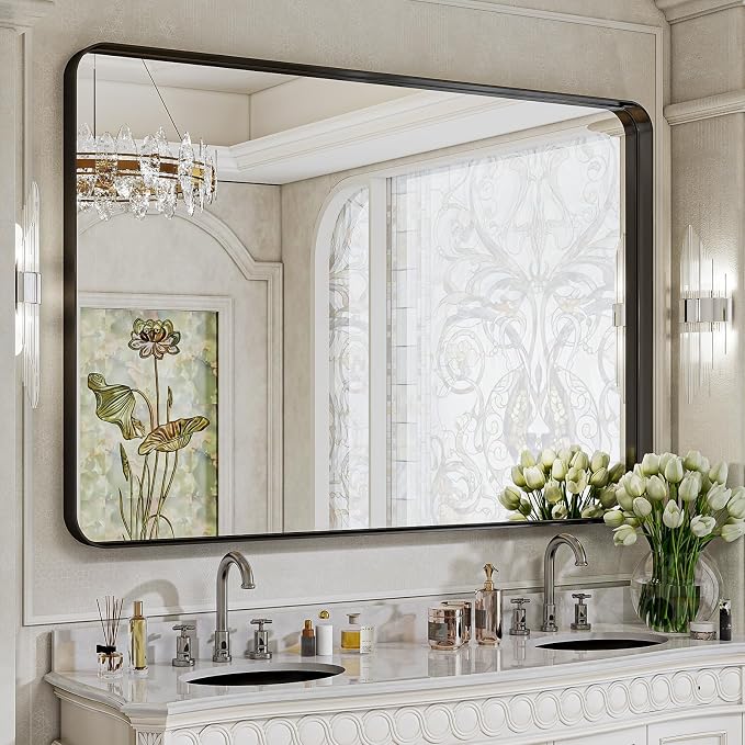 VooBang Bathroom Mirror 30x48 inch, Modern Round Corner Bathroom Vanity Mirror by VooBang