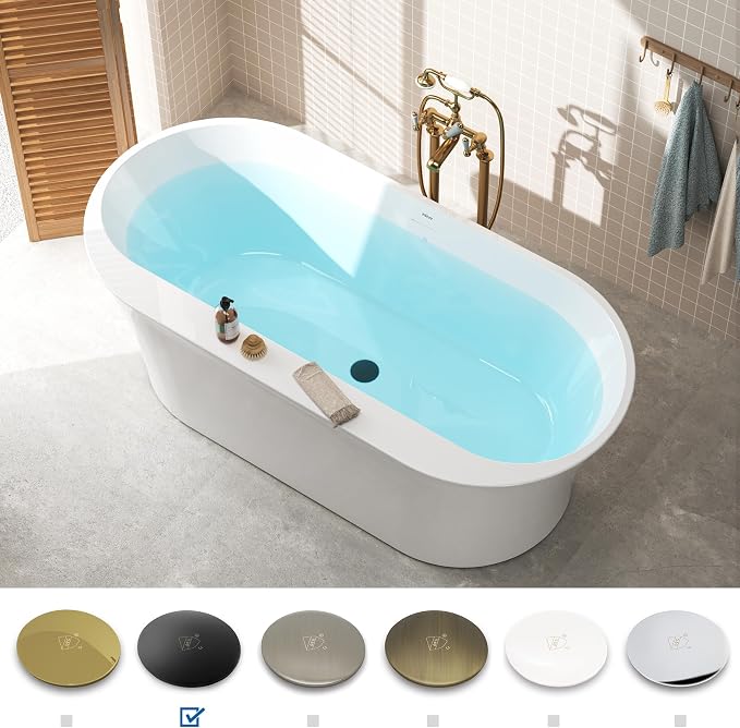 FerdY Mauritius 67" Acrylic Freestanding Tub, Oval Contemporary Soaker Tub - Image 4