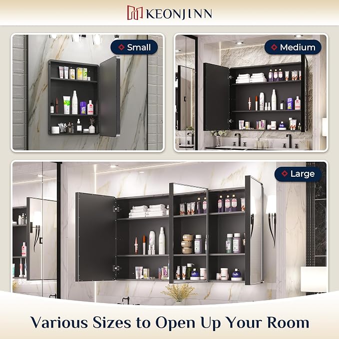 Keonjinn 24 x 32 Inch Black Recessed Medicine Cabinets, Bathroom Mirrored - Image 8