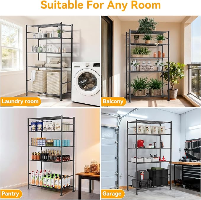5 Tier Shelf Organizer Rack, Metal Shelving Unit - Image 9