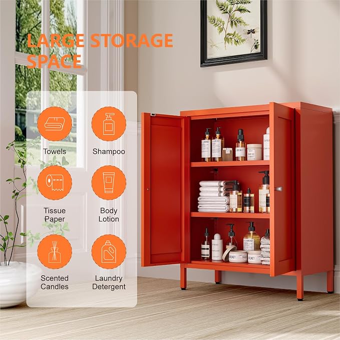 Metal Bathroom Cabinet, Small Floor Storage Cabinet, Freestanding Sideboard - Image 4