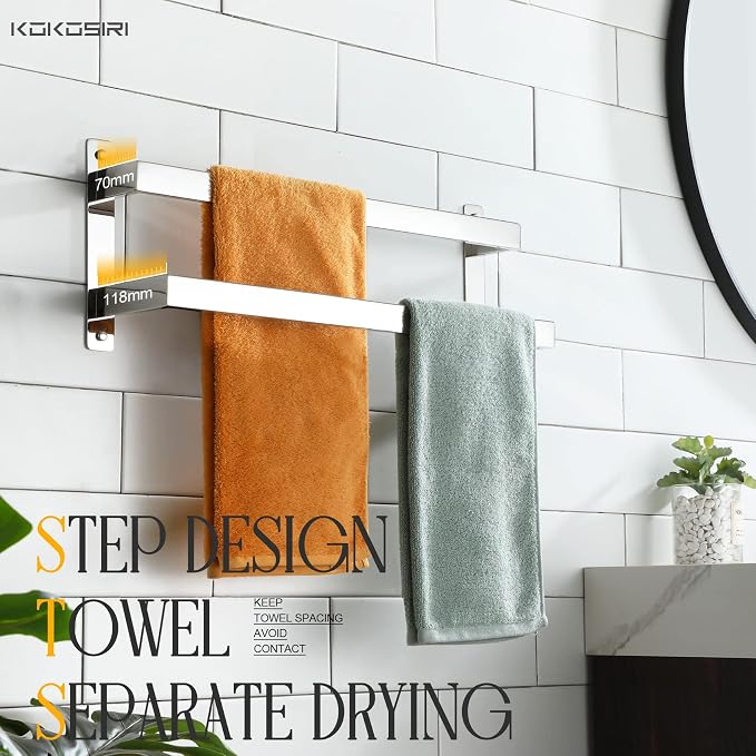 KOKOSIRI Towel Bars Bath Towel Holders 20-Inch Chrome Bathroom 2-Tiers Ladder - Image 6