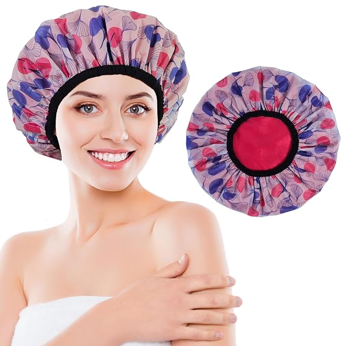 Shower Cap for Women, Shower Caps Reusable Waterproof, Large Plastic Satin by choshion