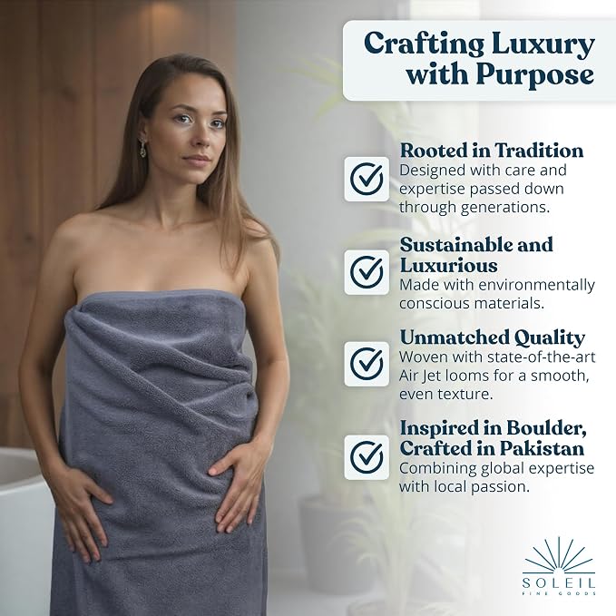 Soleil Fine Goods Luxurious 800 GSM 100% Cotton Bath Towel Set - Image 6