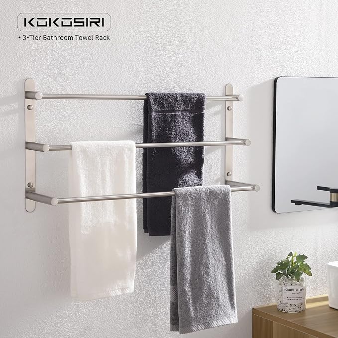KOKOSIRI Bath Towel Bars Stainless Steel Bathroom 3-Tiers Ladder Towel Rack - Image 5