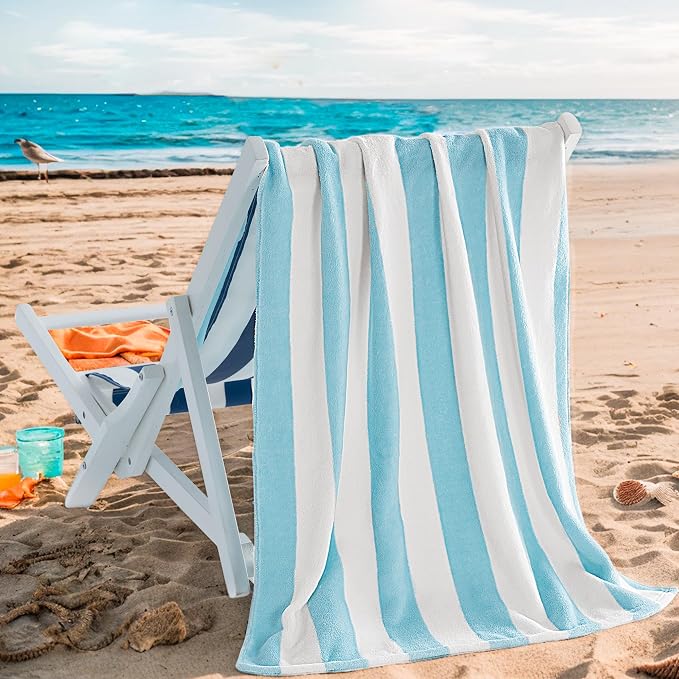 Touchat 4 Pack Cabana Stripe 250GSM Polyester Lightweight Quick-Dry Beach Towel - Image 11