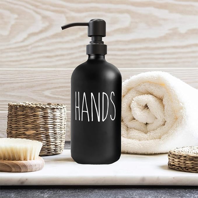 16 OZ Thick Black Glass Soap Dispenser, Matte Black Stainless Steel Pump 2 Pack - Image 5