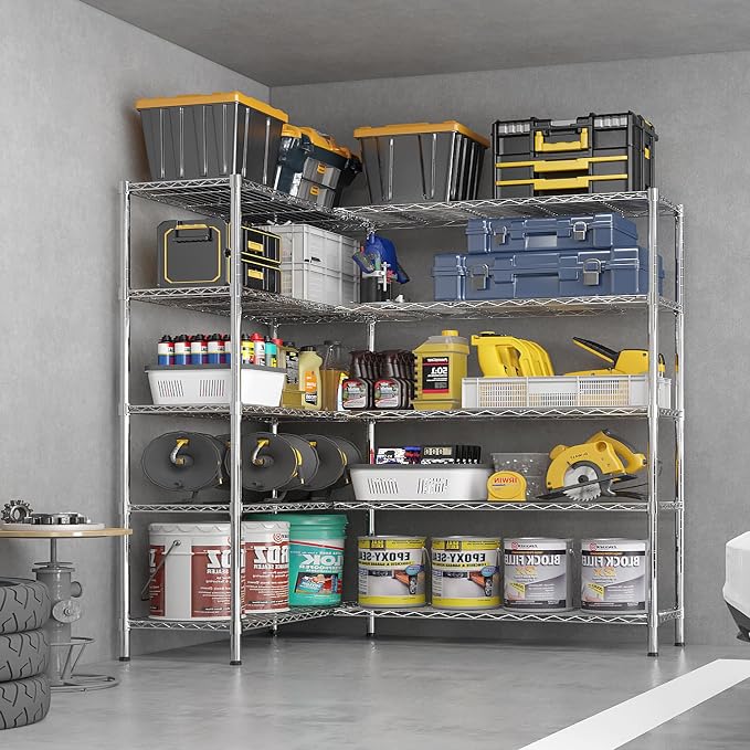 5 Tier Storage Racks Shelving, Heavy Steel Pantry Shelves, Adjustable Wire - Image 4