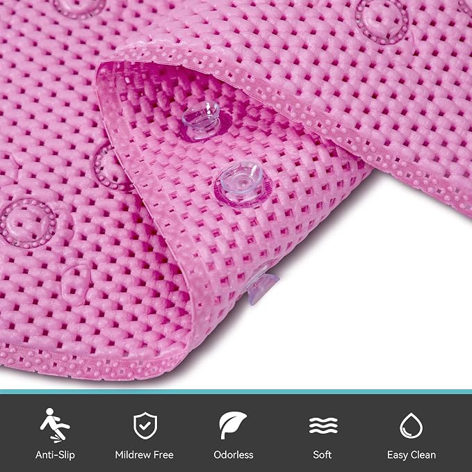 Bathtub Mat Non Slip 36” X 17” Pink Shower Mat Soft Foam Bath Mats - Image 4