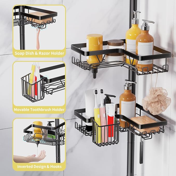 KEGII Corner Shower Caddy Tension Pole, Adjustable Bathroom Organizer Shelf - Image 2