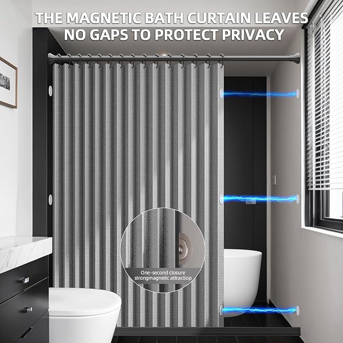 Bathroom Magnetic Folding Shower Curtain, Accordion-Style Shower Curtain - Image 2