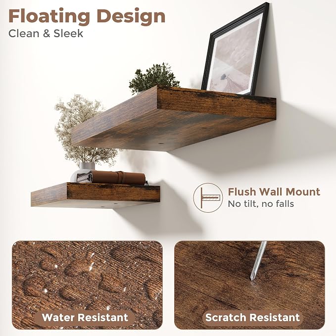 55 Inch Long Floating Shelves for Wall 2 Pack, Easy Install Engineered Wood - Image 4