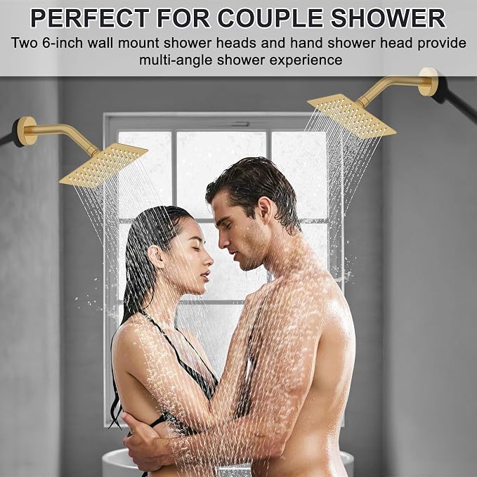 Iriber Bathtub Shower Faucet Set Brushed Gold, Push Button Diverter Shower - Image 2