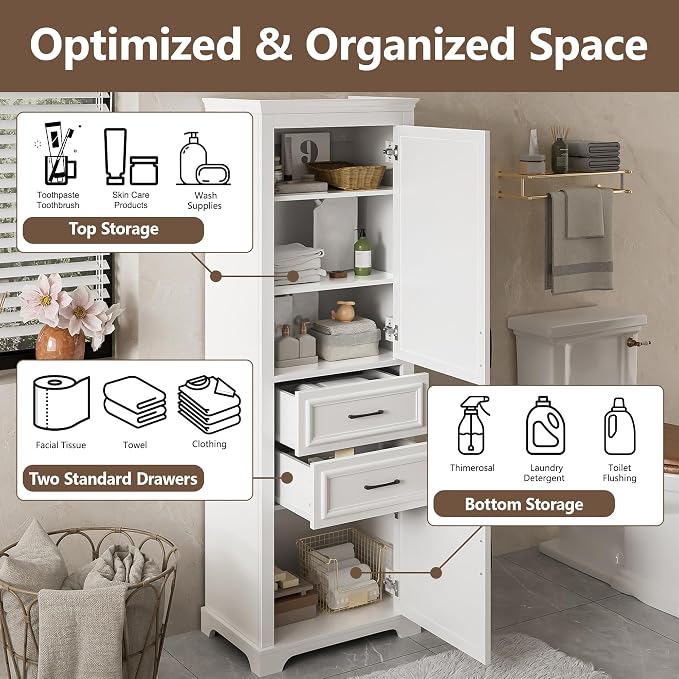 71" Tall Storage Cabinet with Drawers and Soft Closing Doors, Modern Wood - Image 6