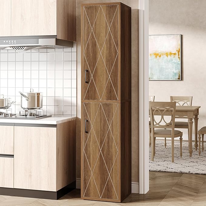 Tribesigns 75" Tall Narrow Storage Cabinet Set of 2, Modern Farmhouse Pantry - Image 3
