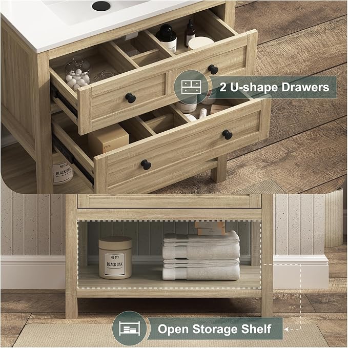 30 Inch Bathroom Vanity with Sink, Farmhouse Storage Cabinet with Drawers & - Image 4