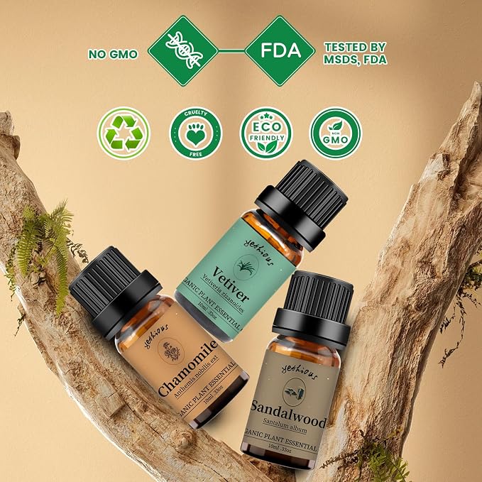 Yethious Chamomile Sandalwood Vetiver Essential Oil Set Organic 100% Pure - Image 6