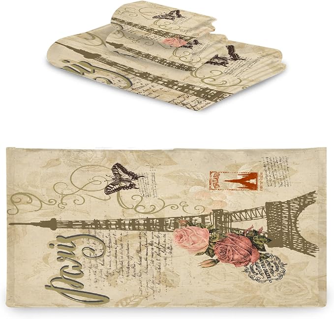 Vintage Butterfly Paris Eiffel Tower 3 Piece Towel Bathroom Sets, 1 Bath Towel - Image 8