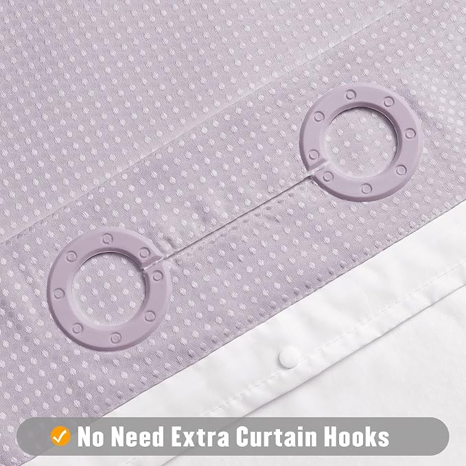 MitoVilla No Hooks Needed Purple Waffle Shower Curtain Liner Set, Modern Waffle - Image 3