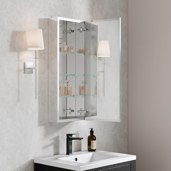 WELLFOR 12" x 30" Bathroom Medicine Cabinet, Anodized Chrome Aluminum Frame - Image 8