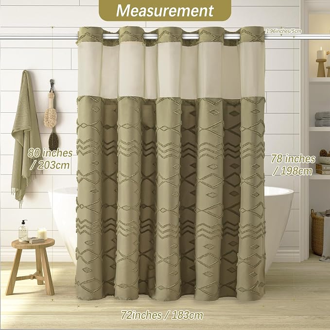 No Hooks Required Boho Farmhouse Shower Curtain Tufted Chevron Striped - 72W x - Image 6
