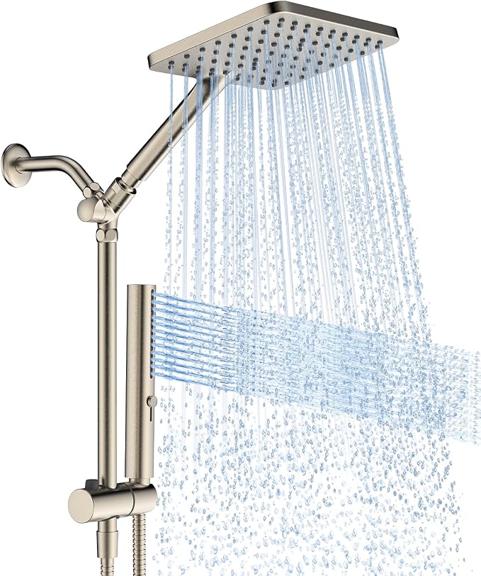 Shower Heads with Handheld Spray Combo Brushed Nickel, 10 Inch High Pressure by HOMBETER