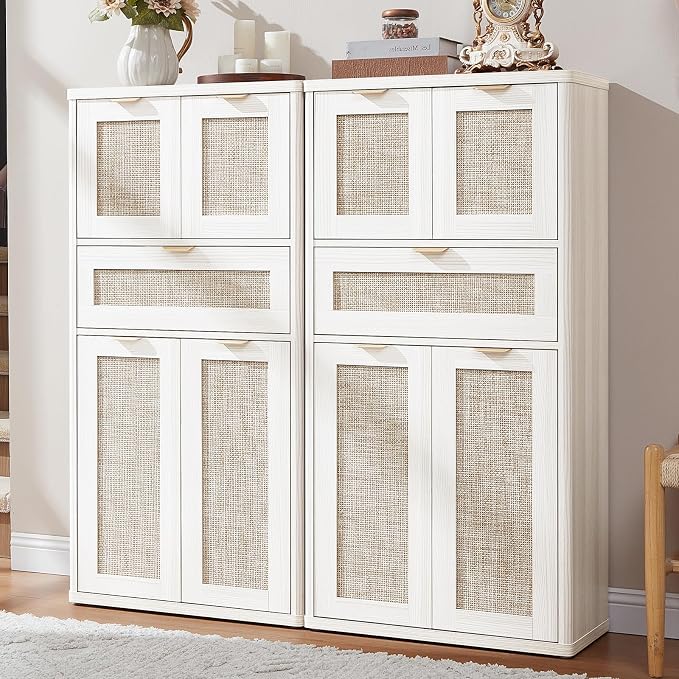 LEYAOYAO 48" Tall Storage Cabinet Set of 2, Rattan Bathroom Floor Cabinets by LEYAOYAO-Findtheshiningpointofyourideallife%EF%BC%81