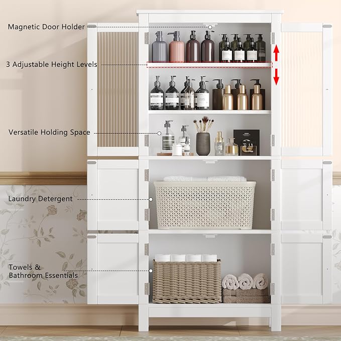 53.1" H Tall Bathroom Storage Cabinet, Bathroom Floor Cabinet - Image 4