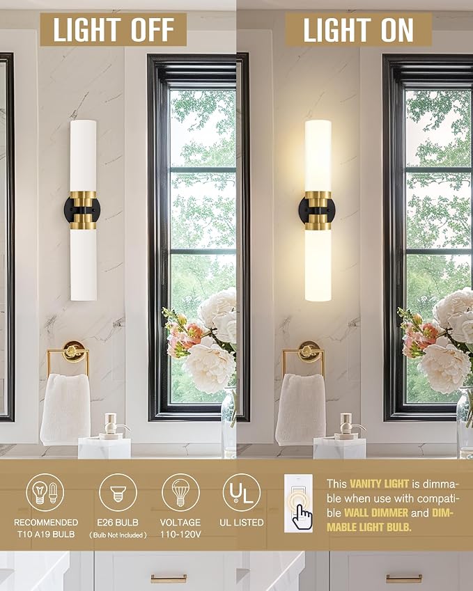 Emak Modern 22 Inch Bathroom Light Fixtures Over Mirror, 2-Light Wall Sconce - Image 2