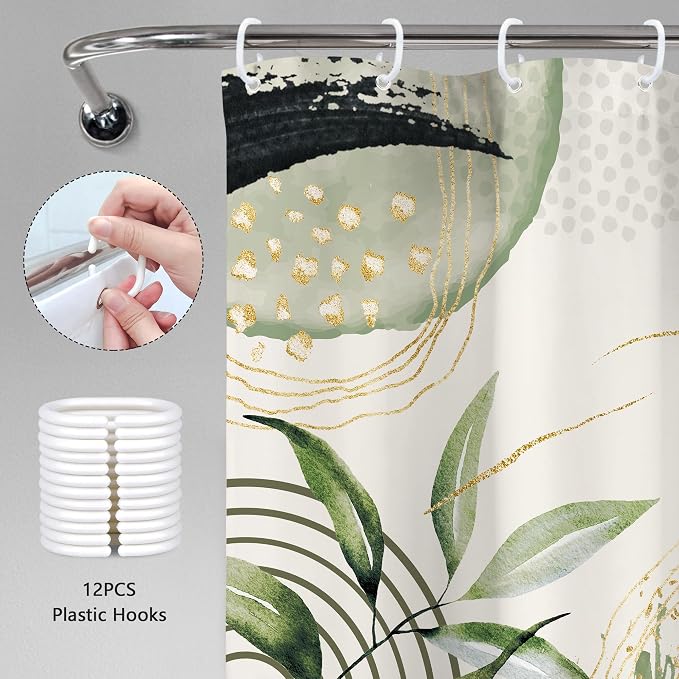 Grey Green Boho Shower Curtain 60Wx72H Tropical Palm Leaves Abstract Mid - Image 5