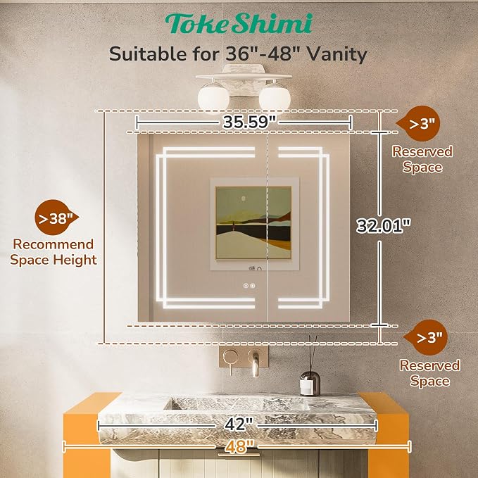 TokeShimi 36 x 32 Bathroom Medicine Cabinet - Image 3