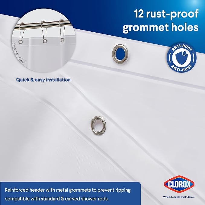 Clorox Shower Curtain Liner, Premium Lightweight Durable Waterproof 4g PEVA - Image 7