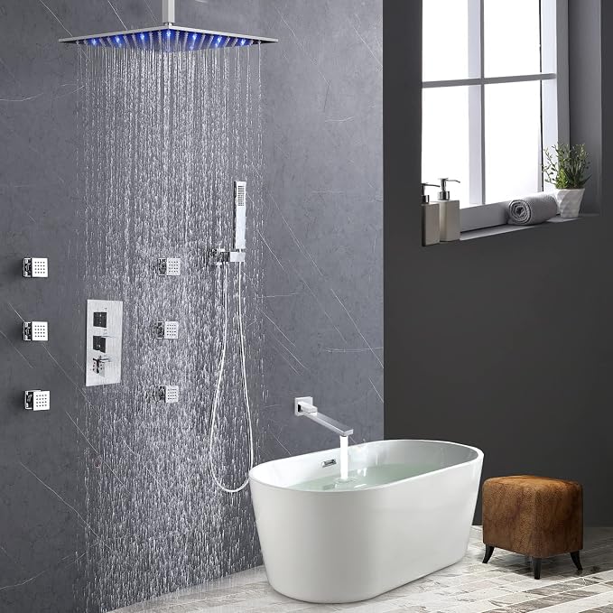 Thermostatic Shower Faucet Set Polished Chrome Rain Shower System - Image 2