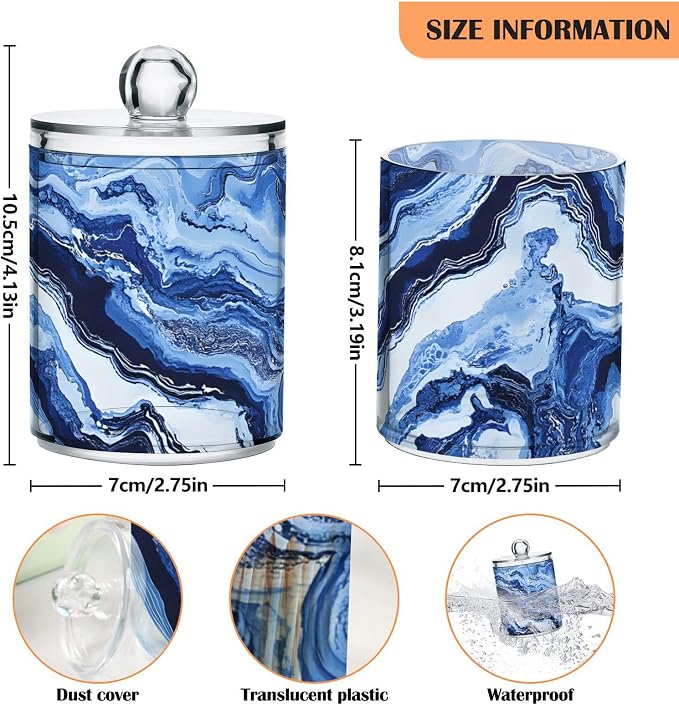 MNSRUU 2 Pack Qtip Holder Organizer Dispenser Blue Marbling Bathroom Storage - Image 3