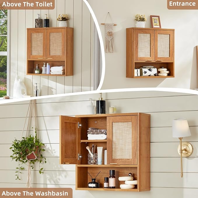 LEYAOYAO Rattan Bathroom Wall Cabinet, Boho Medicine Cabinet - Image 7