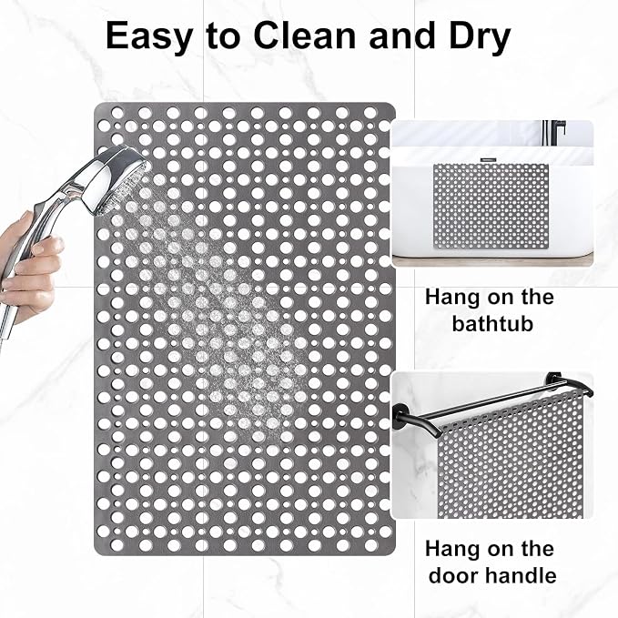 Anti Slip Shower Mat with Suction Cups, 23.6x35.4 Inch Quick Drain TPE Non Slip - Image 7