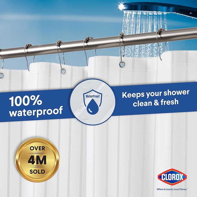 CLOROX Shower Curtain Liner, Premium Striped Medium-Weight Durable Waterproof - Image 6